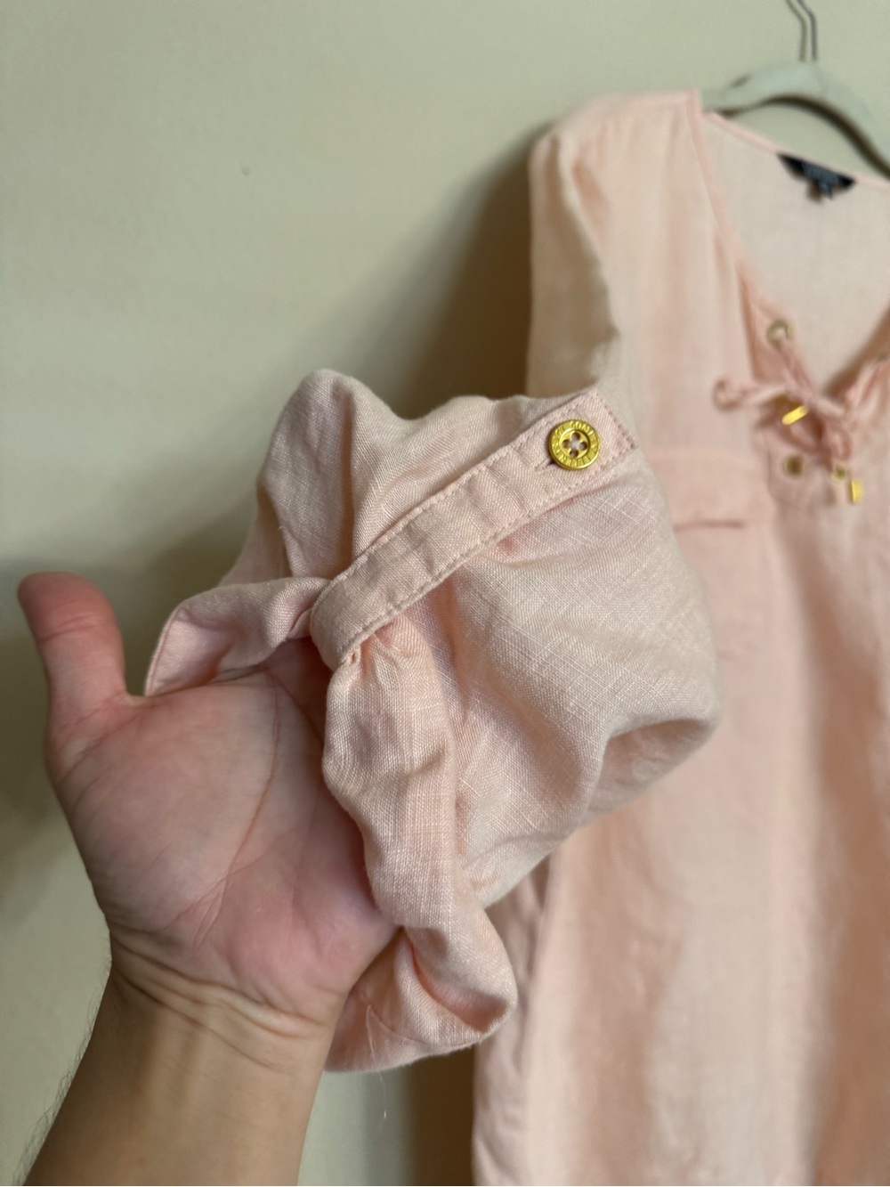 Company Ellen Tracy Linen Toll Tab Sleeve Tunic Top Size XXL Pink Boho Coastal - Picture 8 of 16